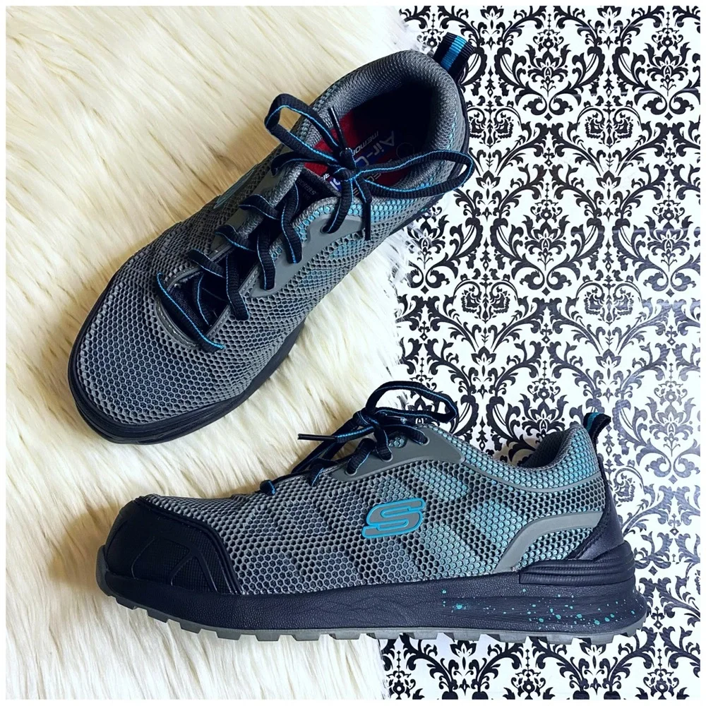 Skechers : size 8 : blue, black & grey ‘bulkin-lyndale’ steel-toe work sneakers